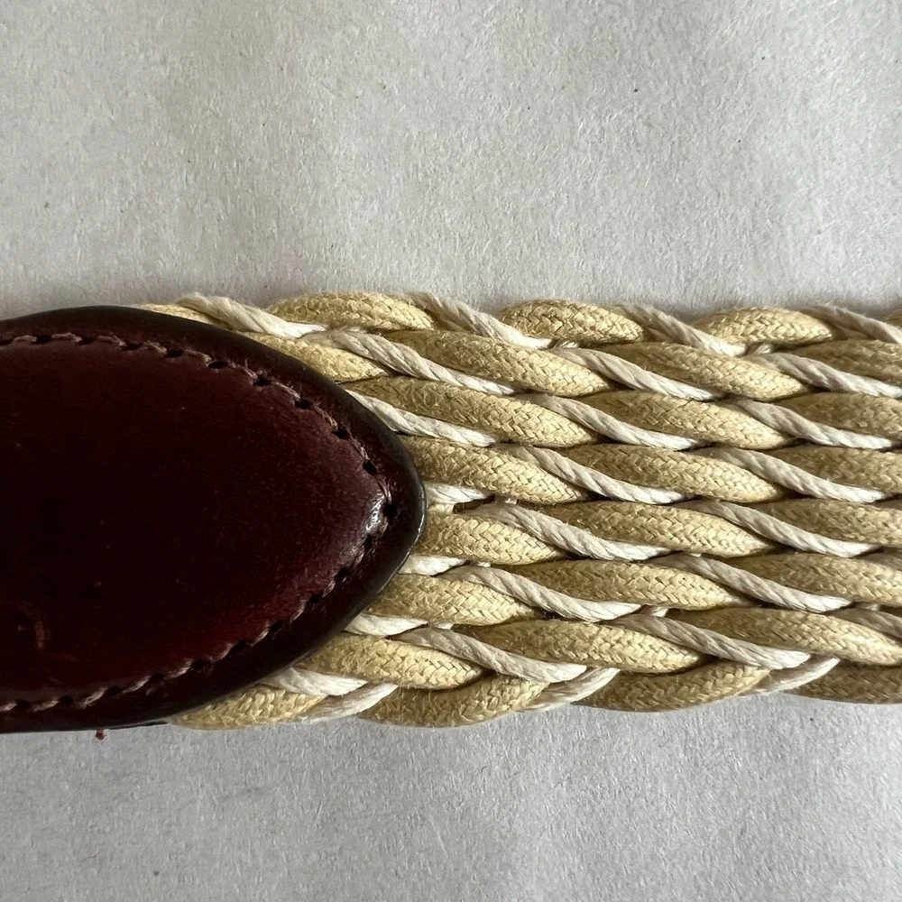 Brighton Braided Cloth Belt Mens 42 Brown Leather Buckle Strap Preppy Casual